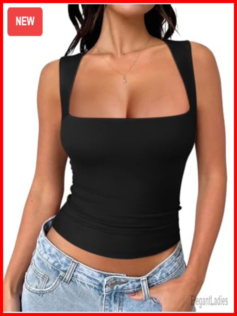 REORIA Butsmooth Square Neck Double Lined Crop Tank Top Women Summer Going Out